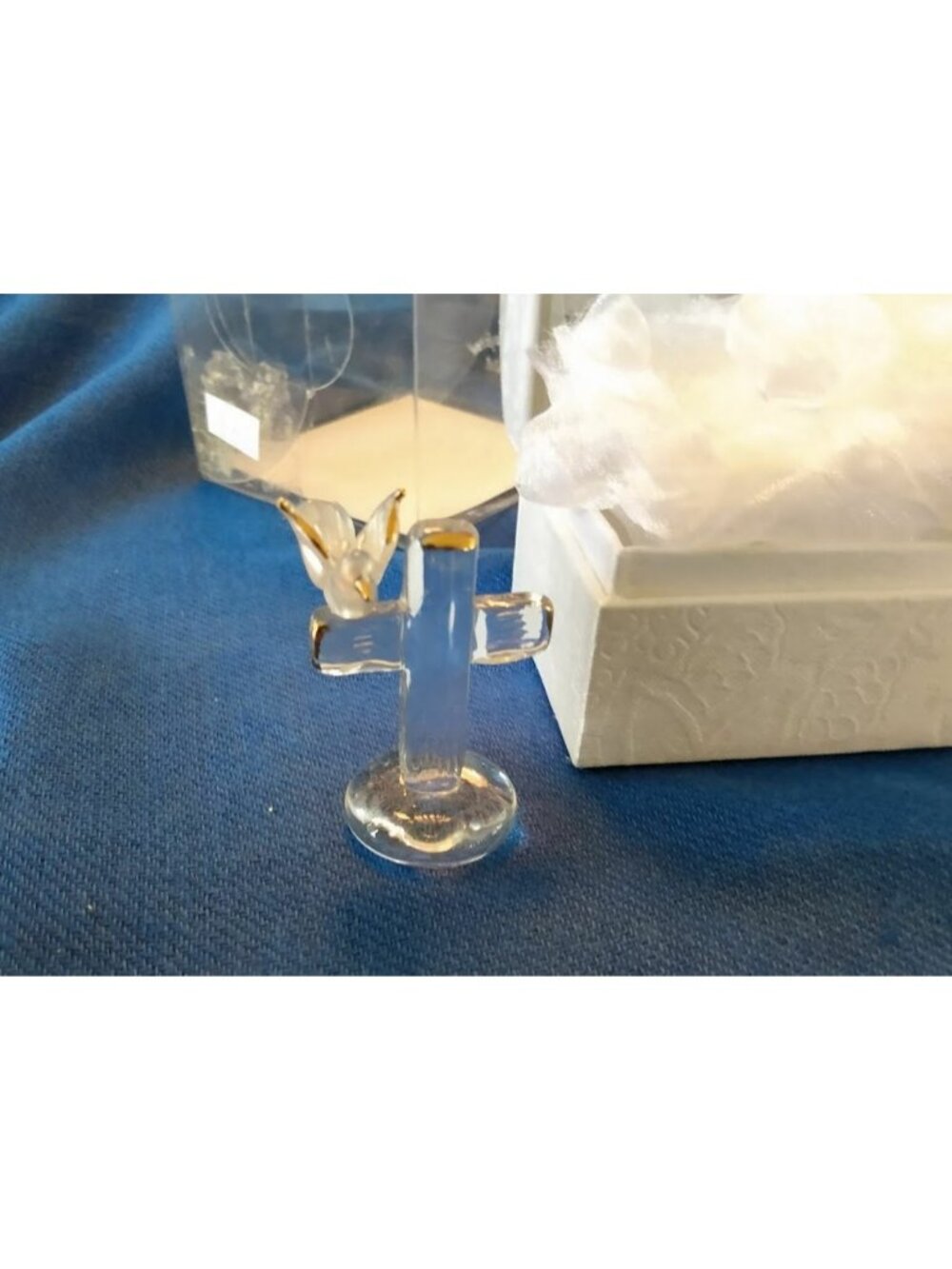 Religious Hand sculptured Glass Bird & Cross edge dipped 22K gold